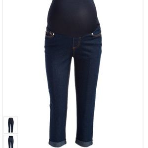 Dark Rinse Cuffed Over-Belly Maternity Capris -XL